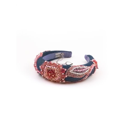 Pink & Navy Arabesque Headband - [Product category] handmade in France.