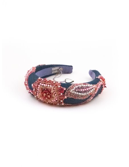 Pink & Navy Arabesque Headband - [Product category] handmade in France.