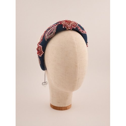 Pink & Navy Arabesque Headband - [Product category] handmade in France.