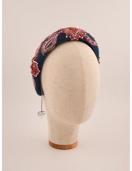 Pink & Navy Arabesque Headband - [Product category] handmade in France.