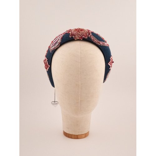 Pink & Navy Arabesque Headband - [Product category] handmade in France.