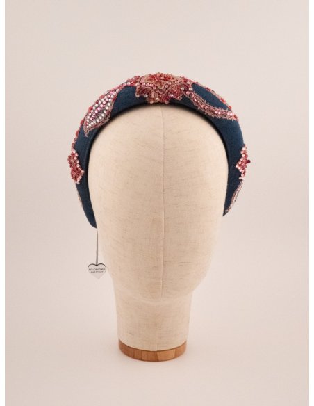 Pink & Navy Arabesque Headband - [Product category] handmade in France.