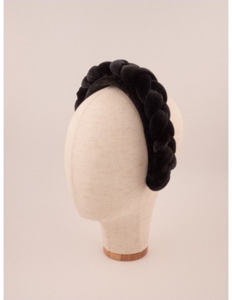 Braided Velvet Headband Noir - [Product category] handmade in France.
