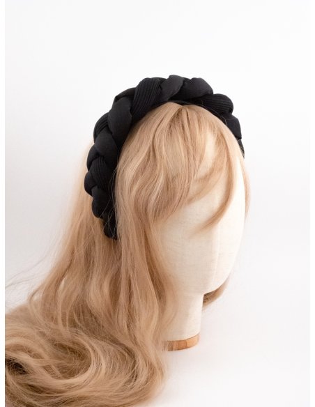 Braided Velvet Headband Noir - [Product category] handmade in France.