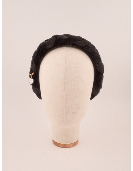Braided Velvet Headband Noir - [Product category] handmade in France.