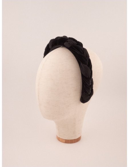 Braided Velvet Headband Noir - [Product category] handmade in France.