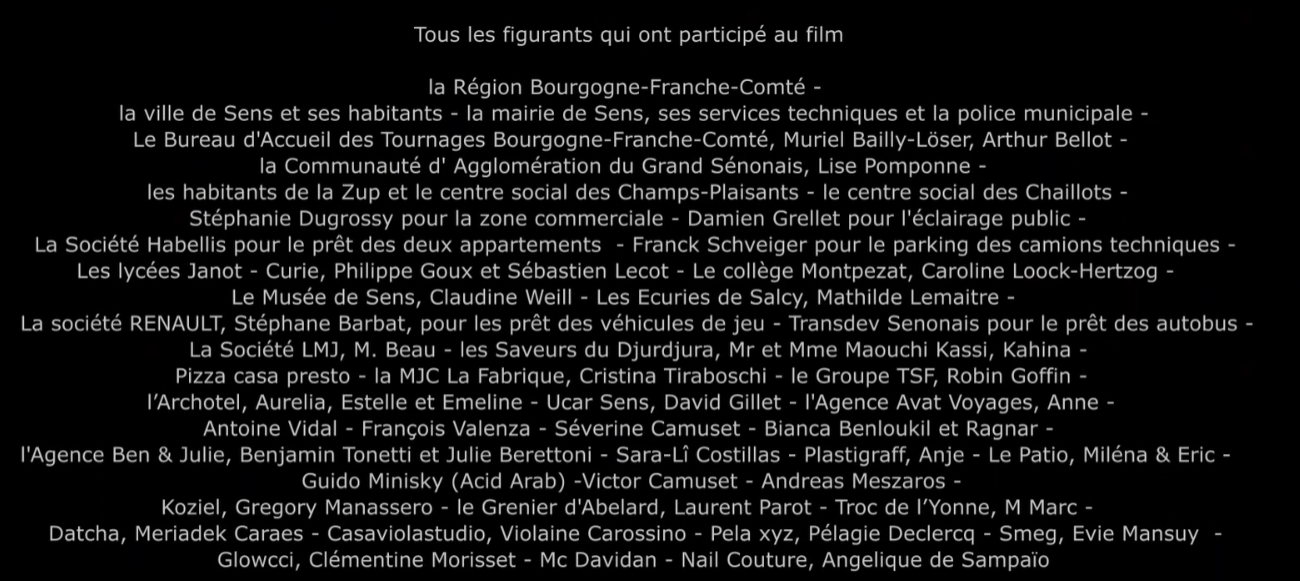 MC Davidian credited in the end credits of the feature film HLM Pussy by Nora El Hourch, produced by Manny Films, shot in Sens Bourgogne-Franche-Comté